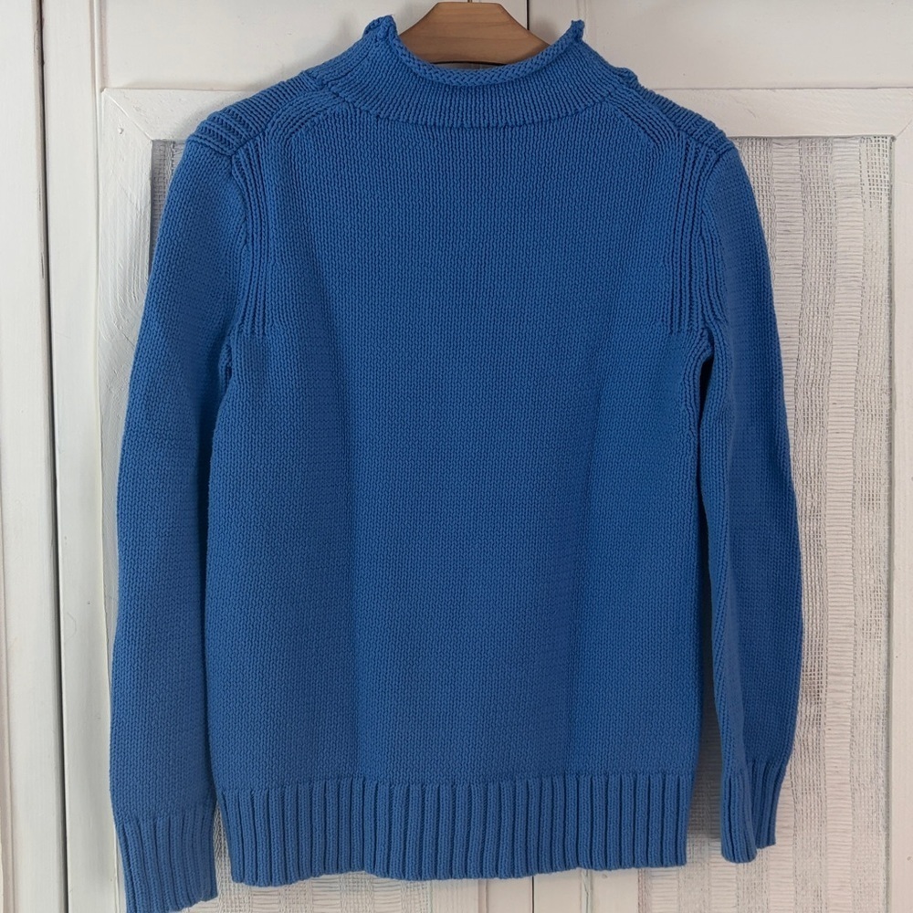 VINTAGE J Crew Roll Neck Sweater women’s XS blue cotton Chunky Fisherman 90s - Picture 6 of 6